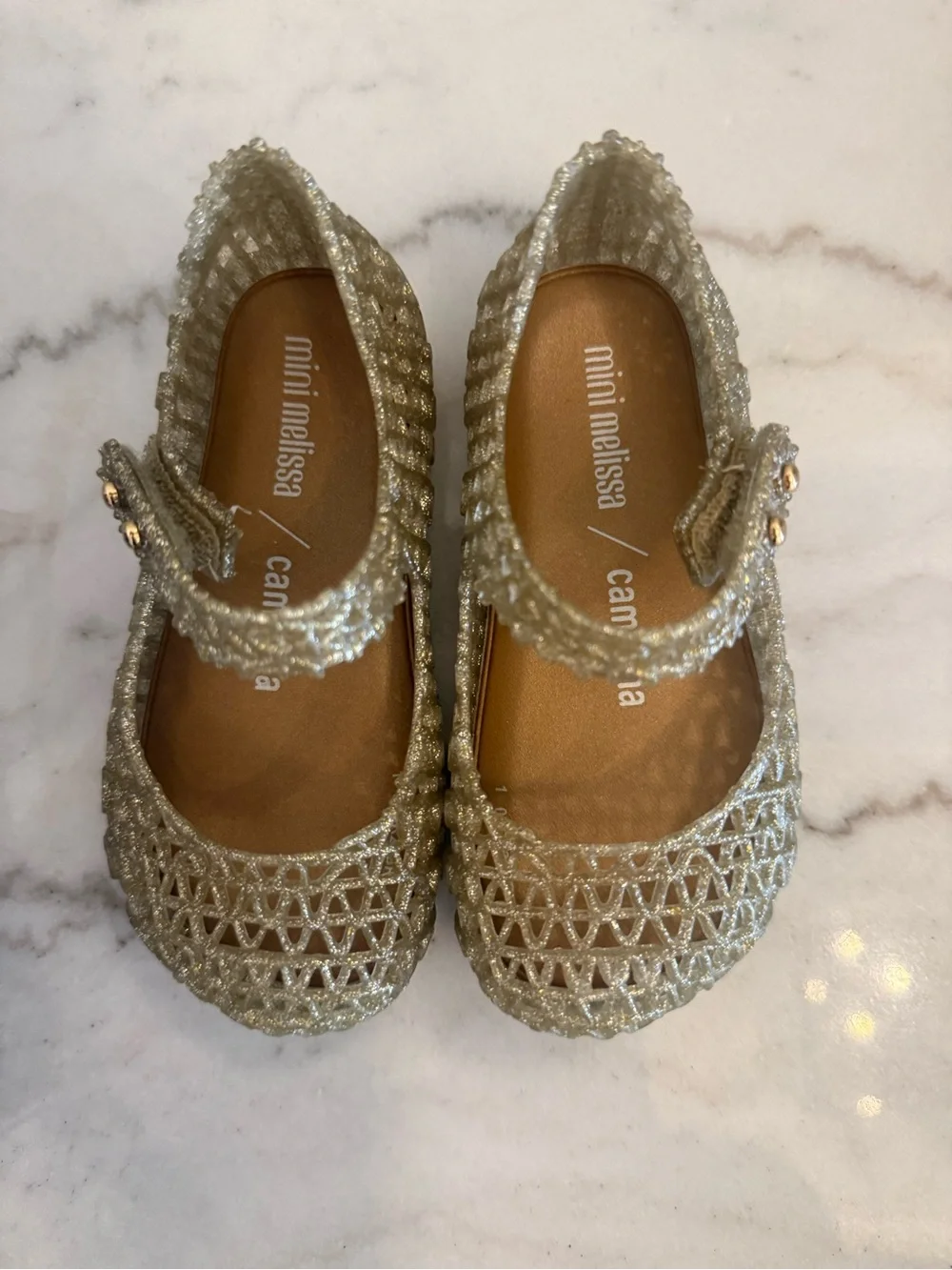 Mini Melissa Gold Glitter Jelly Mary Jane Shoes for Kids